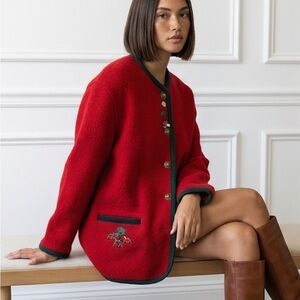 Vintage Geiger Austria Red Boiled Wool Cardigan Jacket